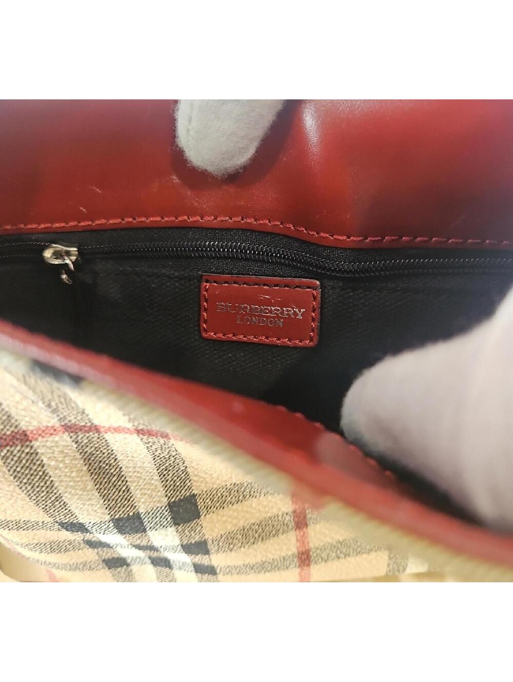 Burberry Beige Check Crossbody with Red Leather Flap - Picture 8 of 9